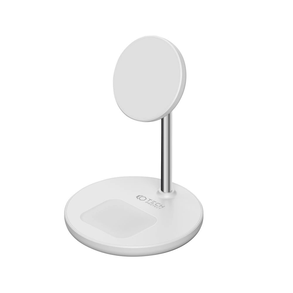 Tech-Protect QI15W-A21 inductive MagSafe 2в1 Безжично зарядно за Смартфон - Слушалки Бяло - Image 2