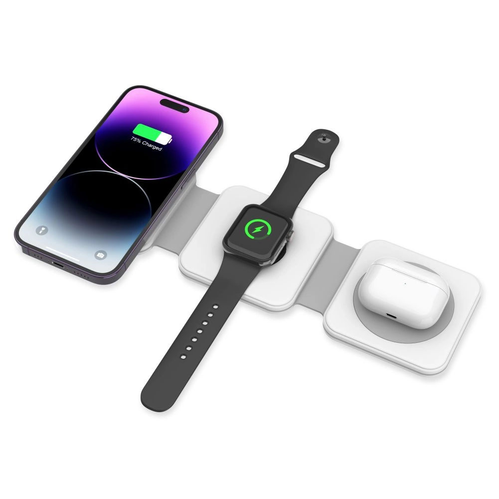 Tech-Protect QI15W-A24 MagSafe 3в1 Безжично зарядно за Смартфон – Слушалки – Часовник Бяло - Image 2