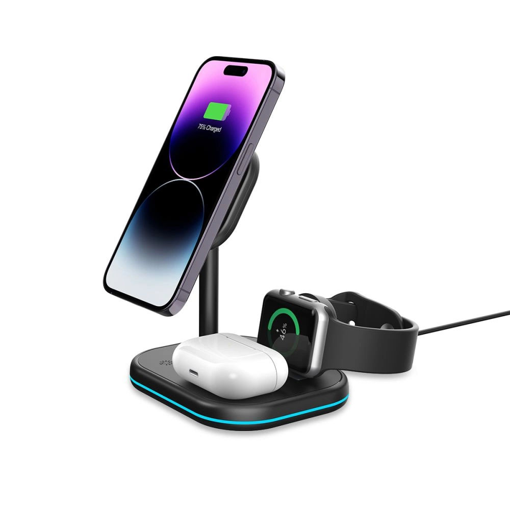 Tech-Protect QI15W-A27 MagSafe 3в1 Безжично зарядно за Смартфон – Слушалки – Часовник - Image 2