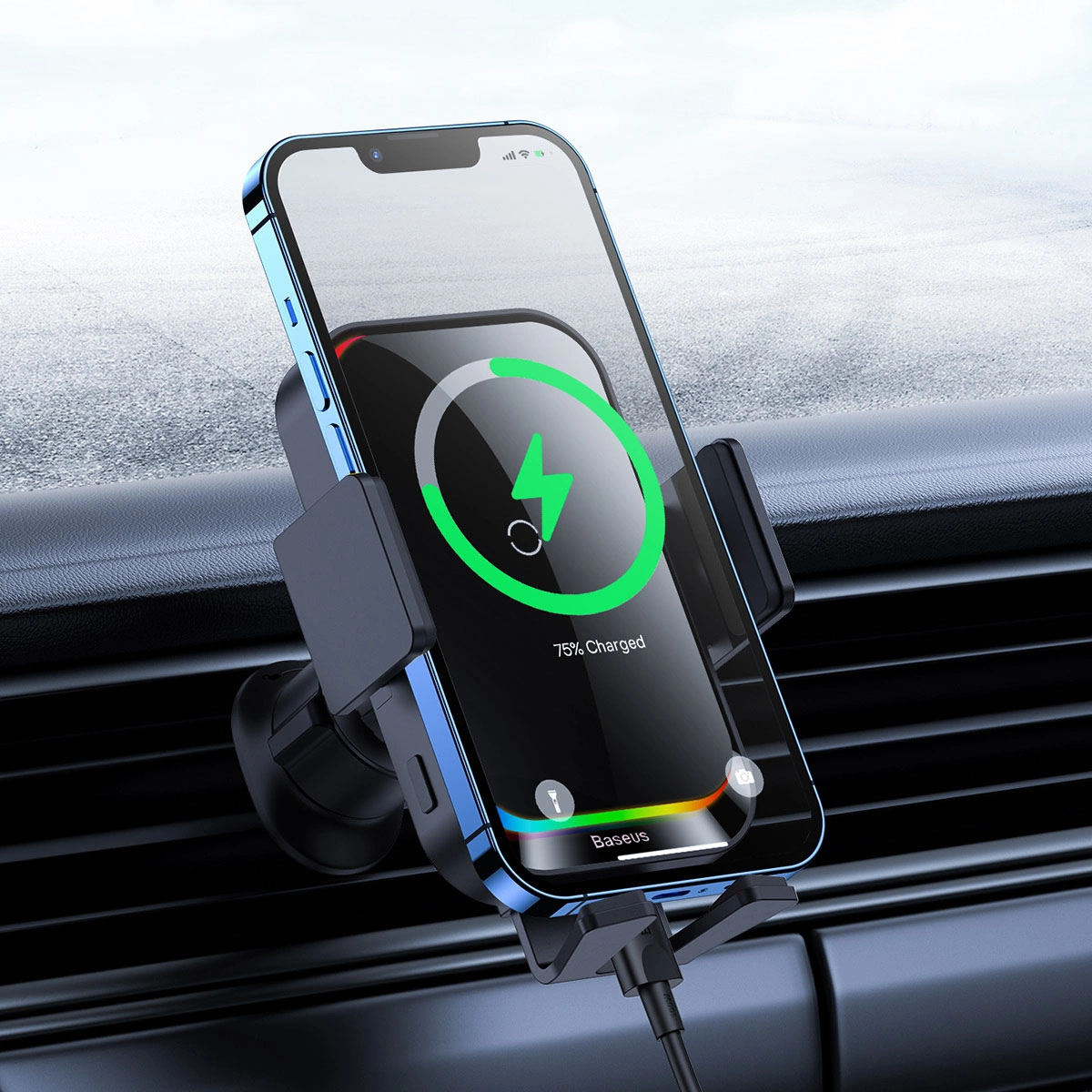 Автомобилна стойка за телефон Baseus Halo Phone Holder + 15W Безжично зарядно