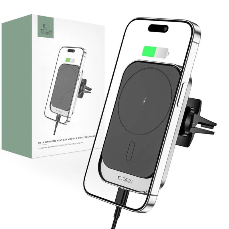 Автомобилна стойка за телефон Tech-Protect CW19 Magnetic + 15W Безжично зарядно