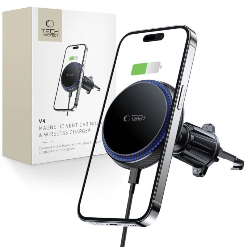 Автомобилна стойка за телефон Tech-Protect MM15W-V4 Magnetic Air Vent + 15W Безжично зарядно