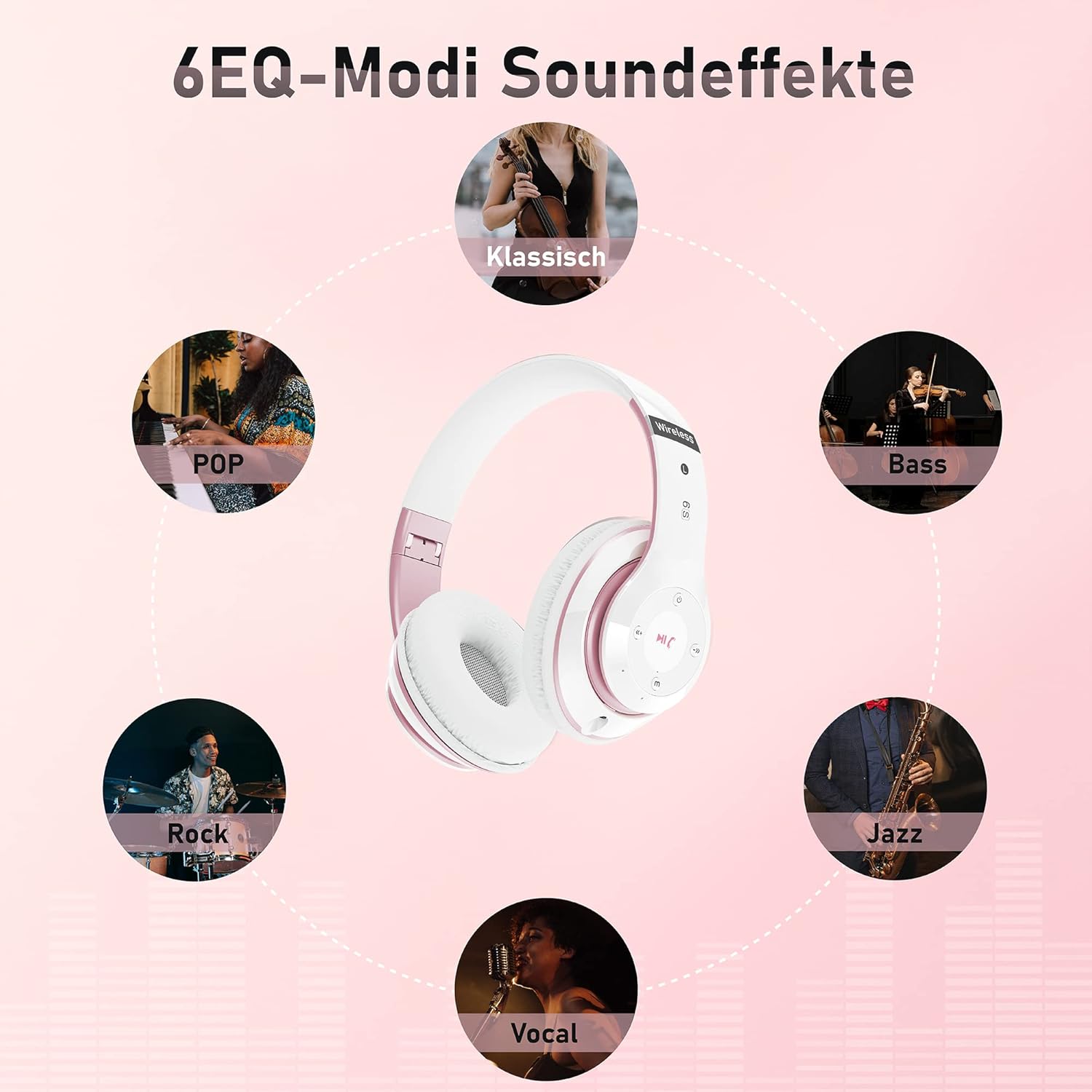 Безжични слушалки Lankey S9 Sound Wireless Bluetooth Over-Ear Headphones White Rose Gold - Image 3