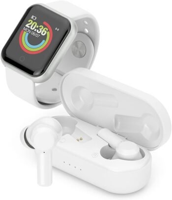 Безжични слушалки Ledwood Wireless Bluetooth Earphone + Urban Smart Watch – Touch Earphones Бели