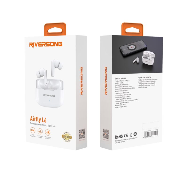 Безжични слушалки Riversong AirFly L6 True Wireless Earphones Бели