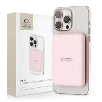 Външна батерия Tech-Protect Power Bank LifeMag PB10 5000mAh 15W + Безжично зарядно Розова
