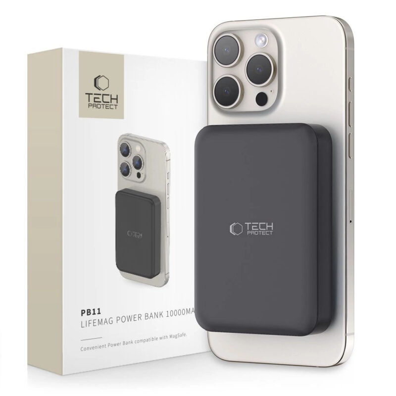 Външна батерия Tech-Protect Power Bank LifeMag PB11 10000mAh 15W + Безжично зарядно Черно