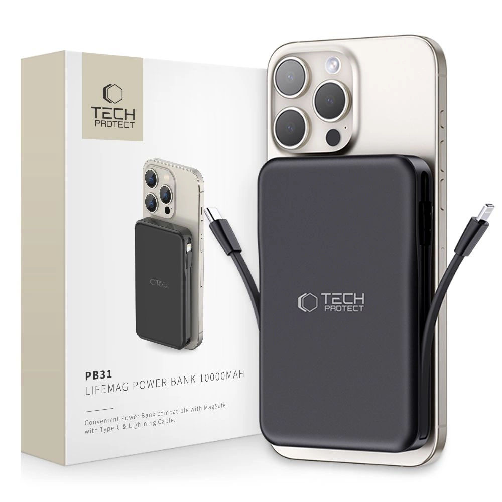 Външна батерия Tech-Protect Power Bank LifeMag PB31 10000mAh 15W + Безжично зарядно Черна
