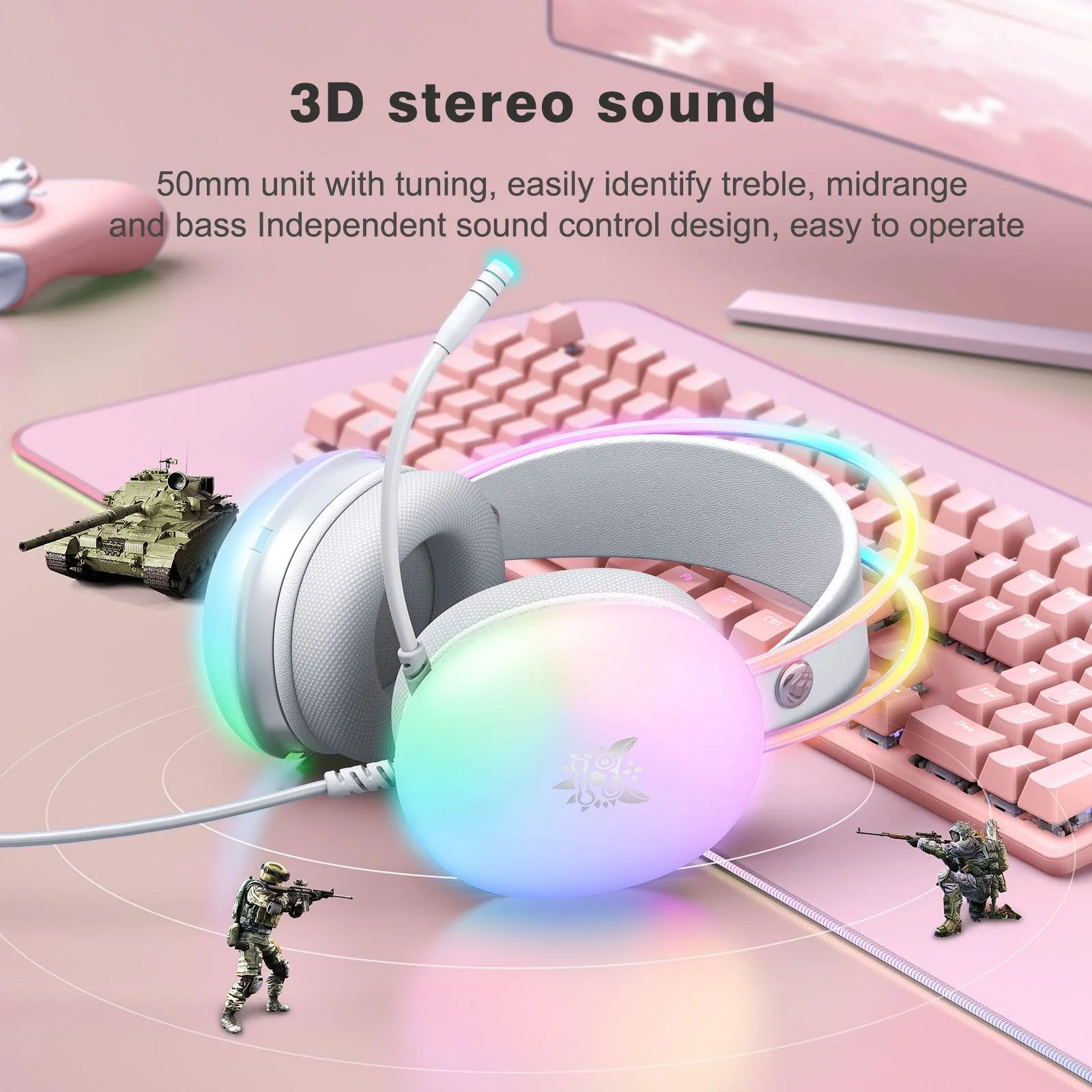 Геймърски слушалки ONIKUMA X25 RGB Gaming Headset Бели