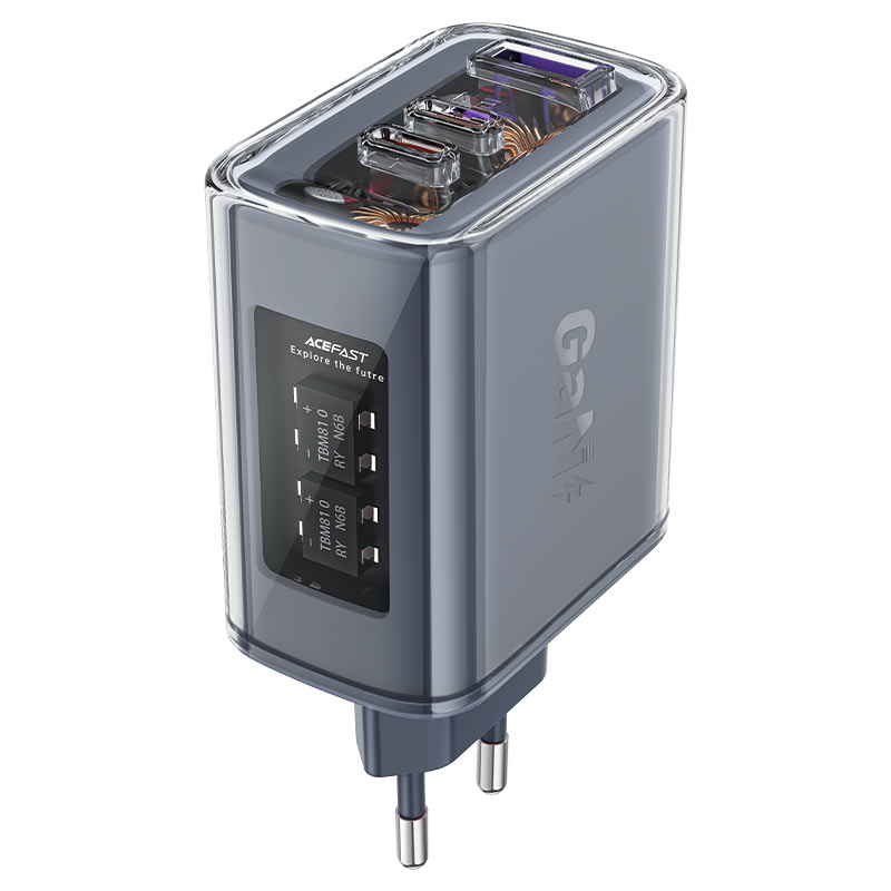 Зарядно за 220V Acefast A45 PD65W GaN 2xUSB-C + USB-A Mica Grey - Image 2