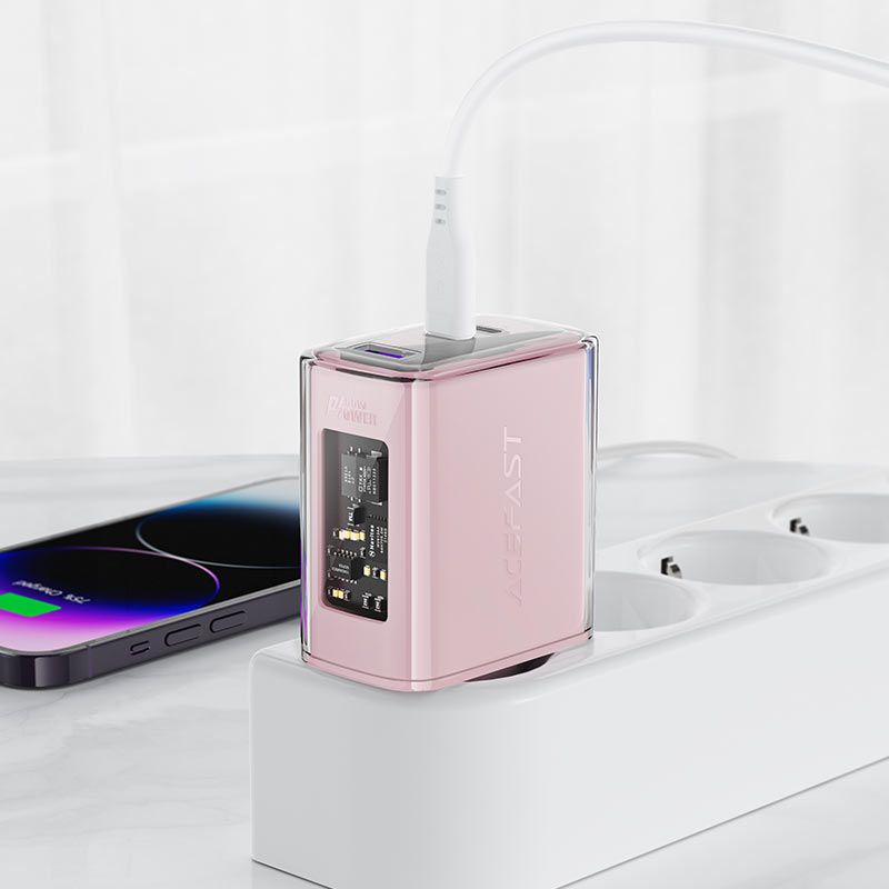 Зарядно за 220V Acefast A45 PD65W GaN 2xUSB-C + USB-A Pink
