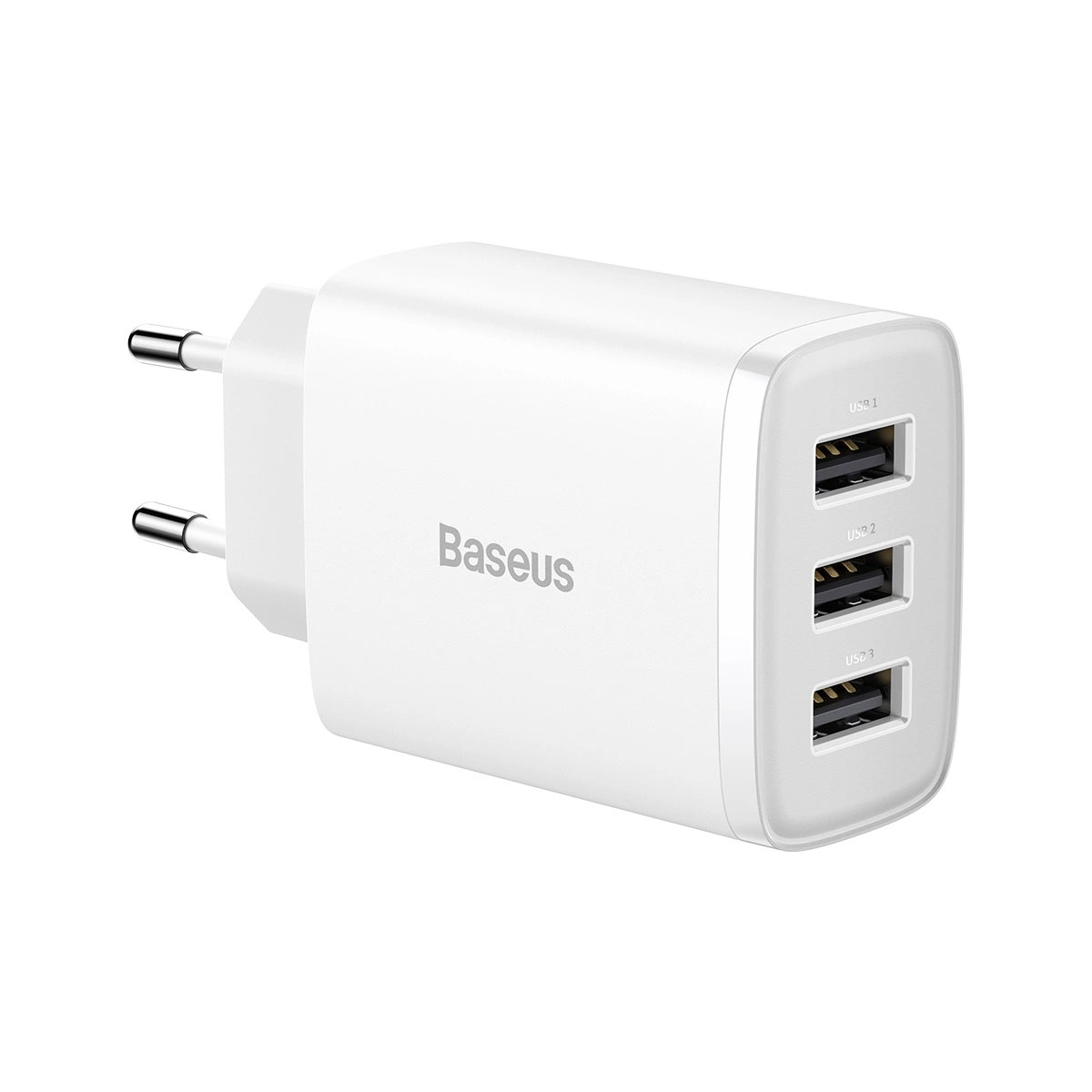 Зарядно за 220V Baseus Compact Quick Charger 17W 3 x USB Type-A Бяло - Image 2