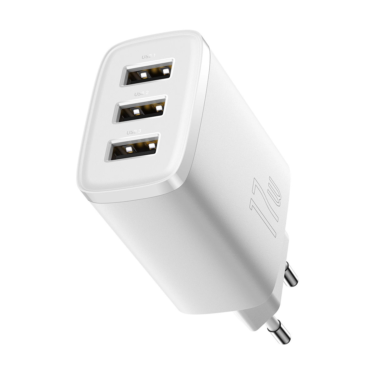 Зарядно за 220V Baseus Compact Quick Charger 17W 3 x USB Type-A Бяло - Image 3