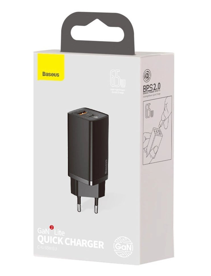 Зарядно за 220V Baseus GaN2 Lite fast charger 65W USB  USB Type C Quick Charge Черно