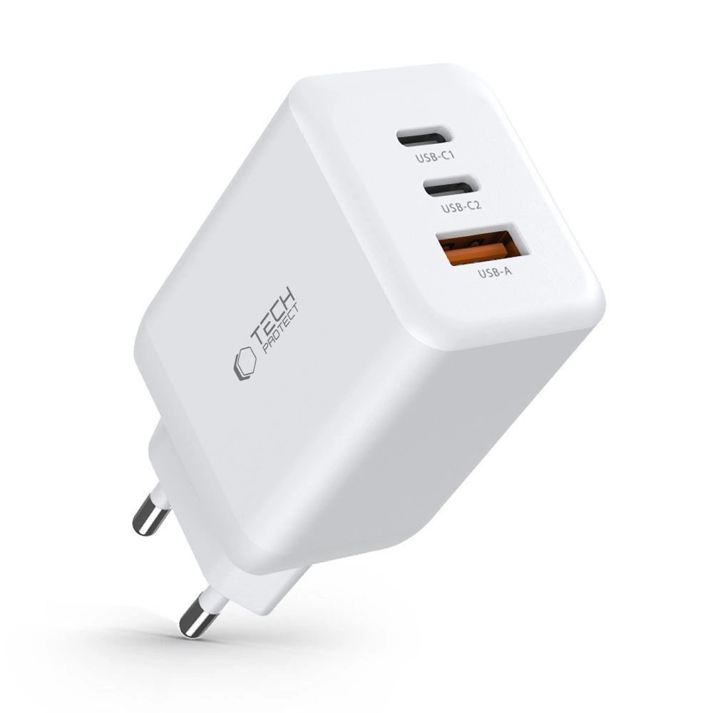 Зарядно за 220V Tech-Protect C65W 2x USB-C PD - USB-A QC 65W Бяло - Image 3