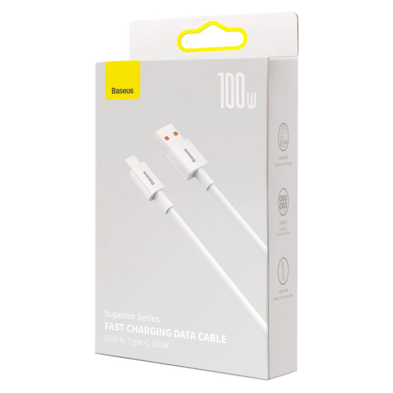 Кабел Baseus Superior Series USB-A - USB-C 100W 2m Бял Кабел Baseus Superior Series USB-A - USB-C 100W 2m Бял