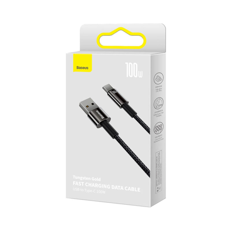 Кабел Baseus Tungsten Gold Cable USB-A - USB-C 100W 1m Черен