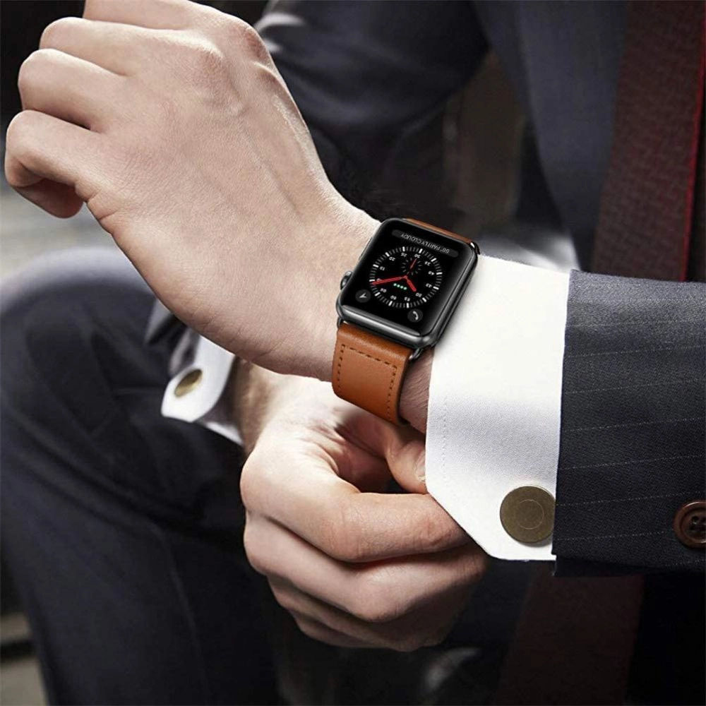 Каишка за смарт часовник Tech-Protect Leatherfit Apple Watch SE 4-9 Brown