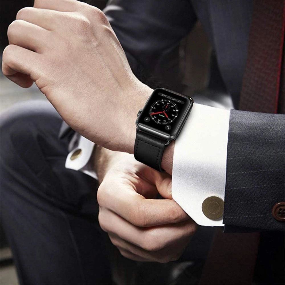 Каишка за смарт часовник Tech-Protect Leatherfit Apple Watch SE 4-9 Ultra 1 - 2 Black