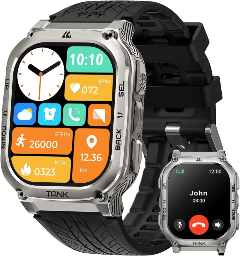 Смарт часовник KOSPET TANK M3 Men's Smart Watch 1.96 5ATM AMOLED Phone Function Silver