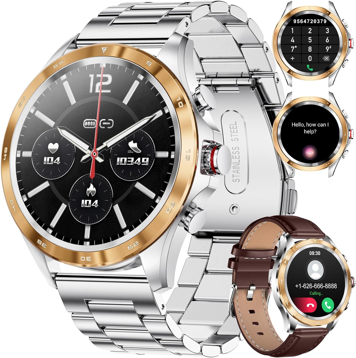 Смарт часовник LIGE Men’s Smart Watch 1,32 Phone Function Silver & Gold