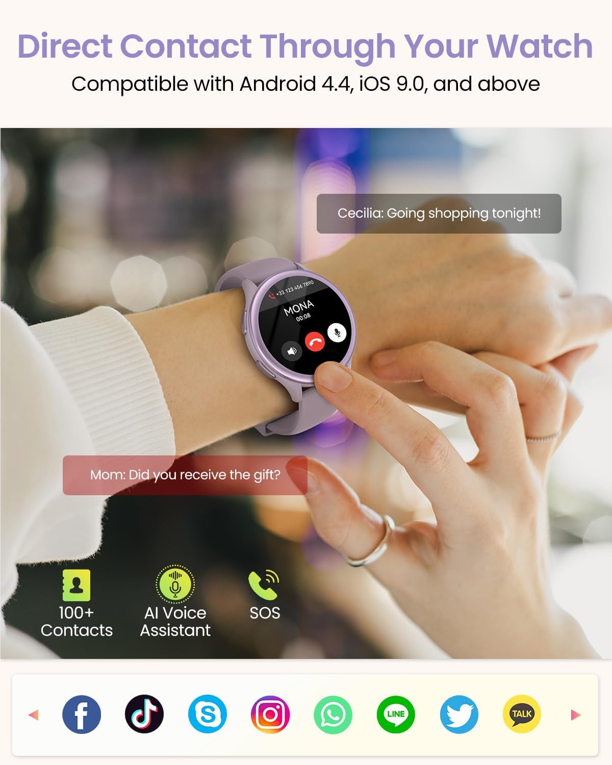Дамски смарт часовник AIMIUVEI Women's Smart Watch 1.27 Inch Phone Function Burgundy Red - Image 2
