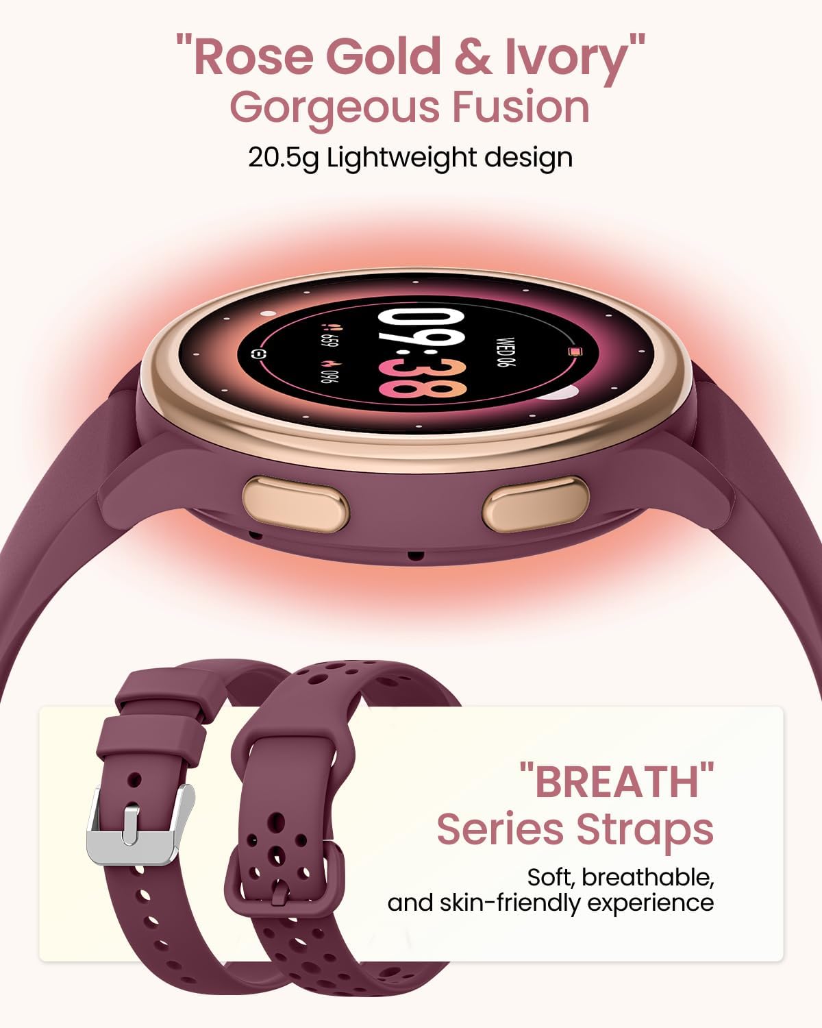 Дамски смарт часовник AIMIUVEI Women's Smart Watch 1.27 Inch Phone Function Burgundy Red - Image 3