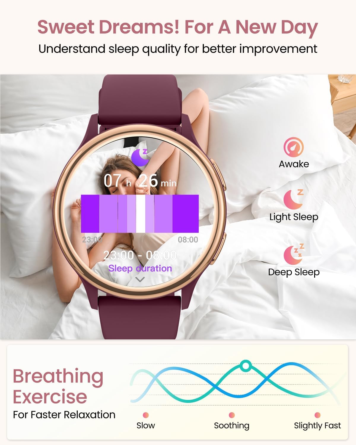 Дамски смарт часовник AIMIUVEI Women's Smart Watch 1.27 Inch Phone Function Burgundy Red - Image 6