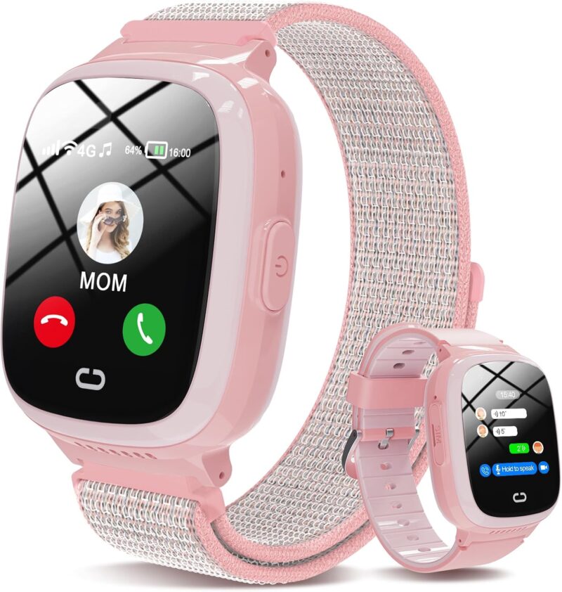 Детски смарт часовник PTHTECHUS 4G Smart Watch Children GPS & Phone Pink