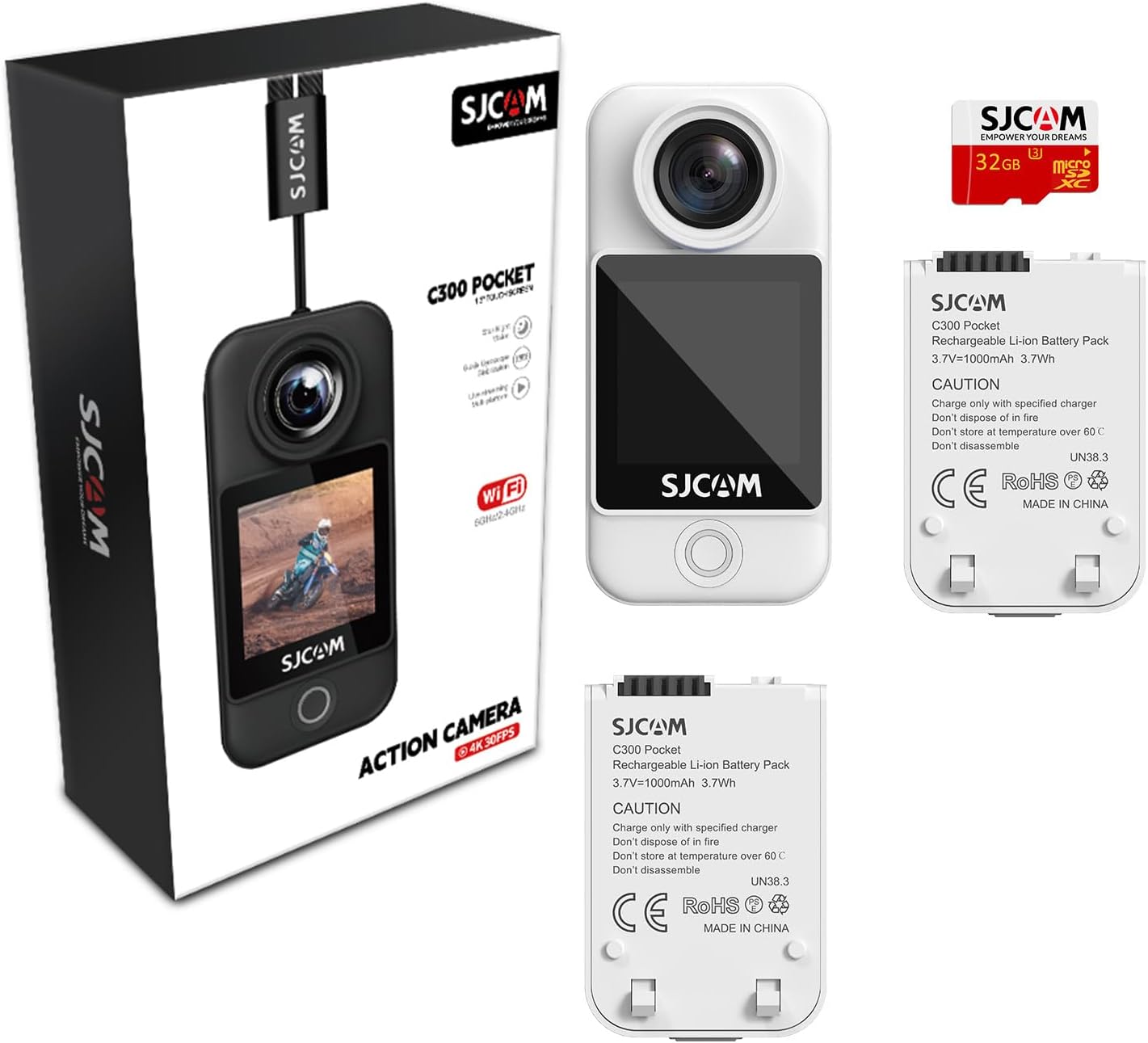 Екшън камера SJCAM C300 Pocket Action Camera 4K 2.4G, 5G Dual WiFi 20MP White