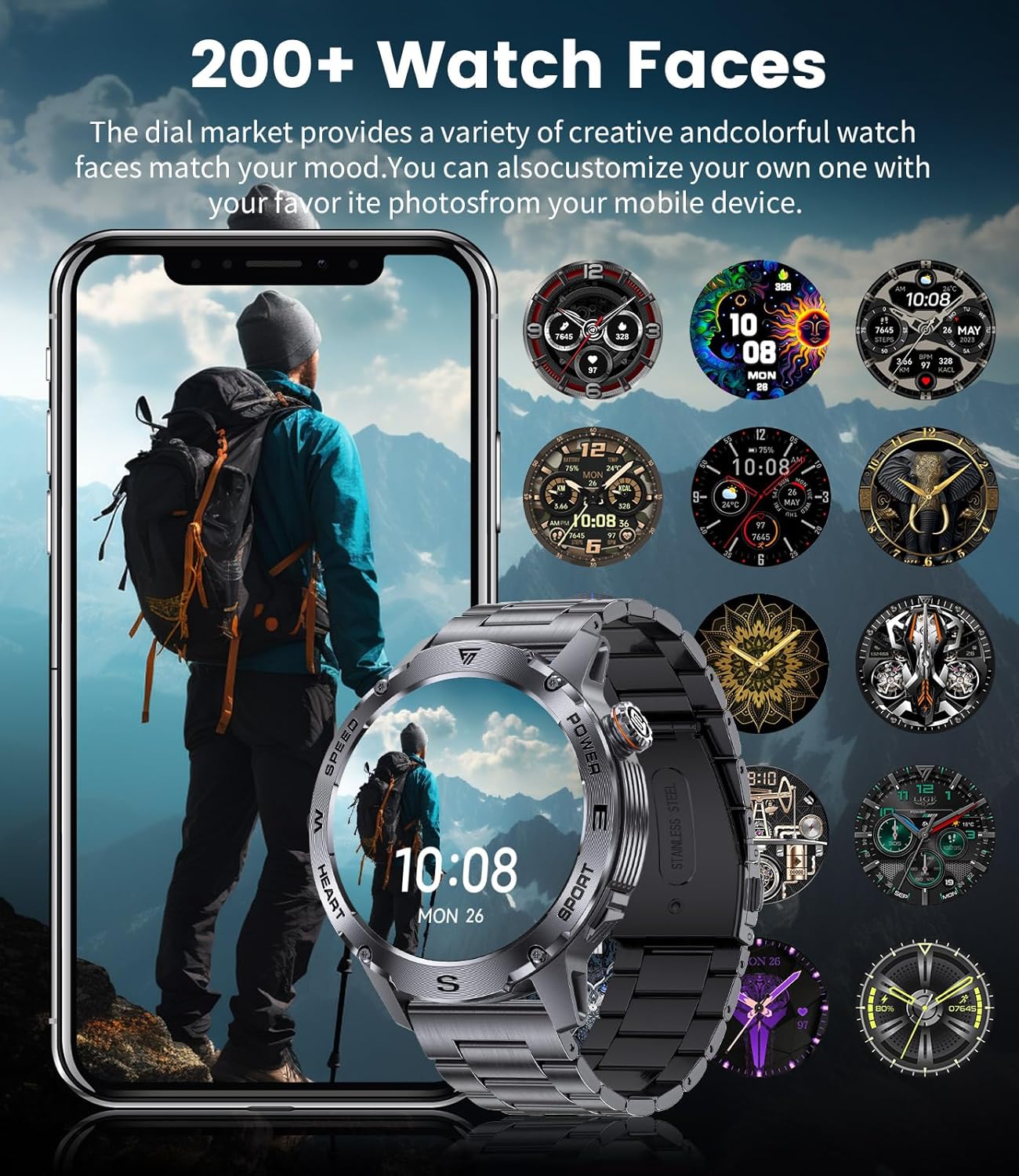 Смарт часовник DREMAC EF1 Smart Watch Men's Military 1.43 Inch Amoled - Image 5