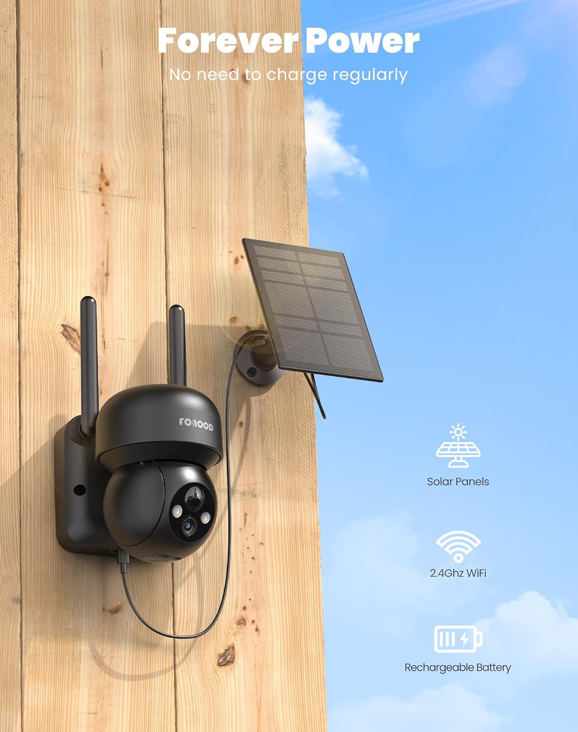 Соларна камера за видеонаблюдение FOAOOD DQ201 360° 2K Solar Surveillance Camera Outdoor Black - Image 3