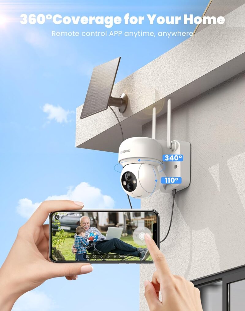 Соларна камера за видеонаблюдение FOAOOD DQ201 360° 2K Solar Surveillance Camera Outdoor White 1
