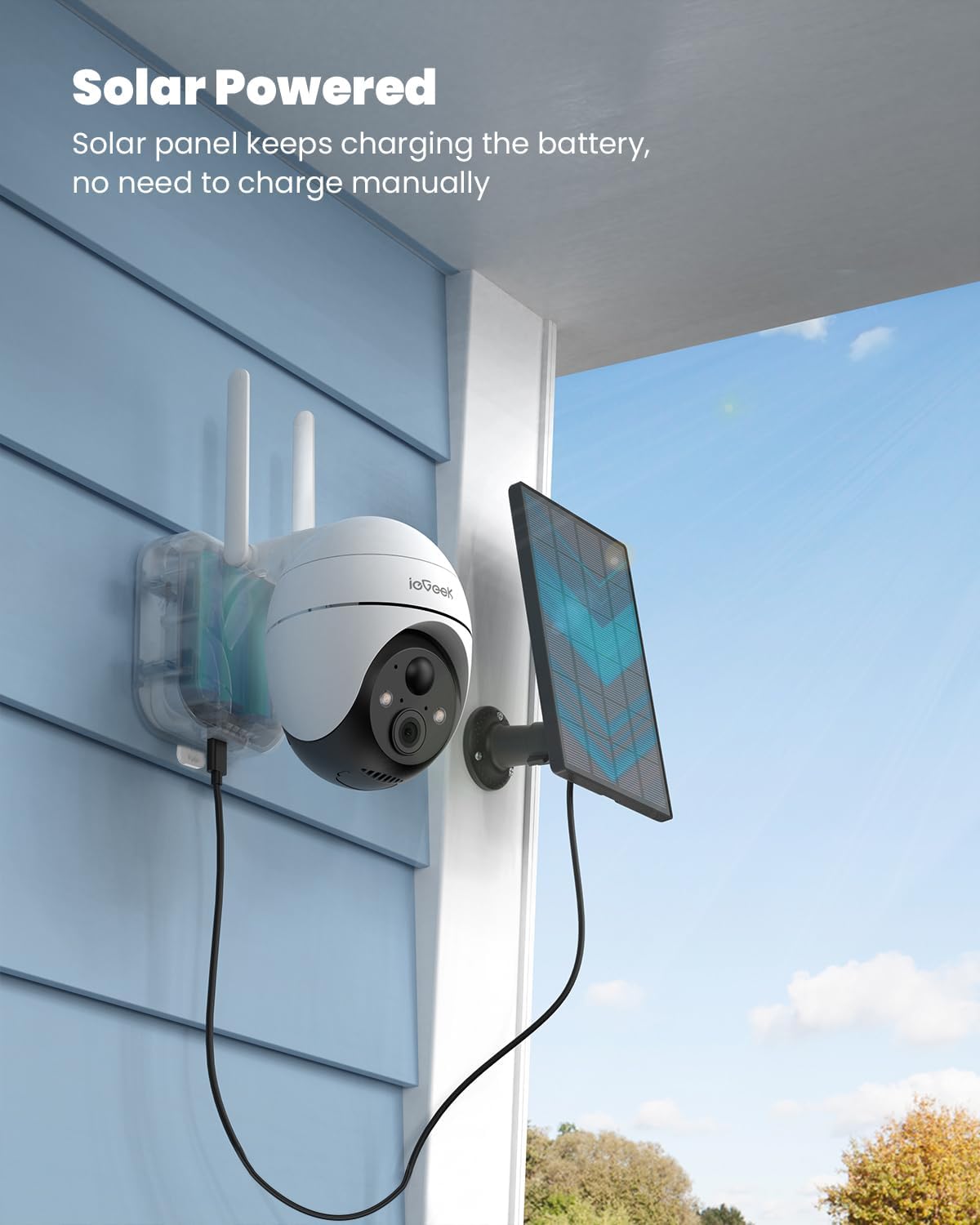 Соларна камера за видеонаблюдение ieGeek ZS-GX1S 2K 360° Solar Outdoor Surveillance Camera White - Image 2