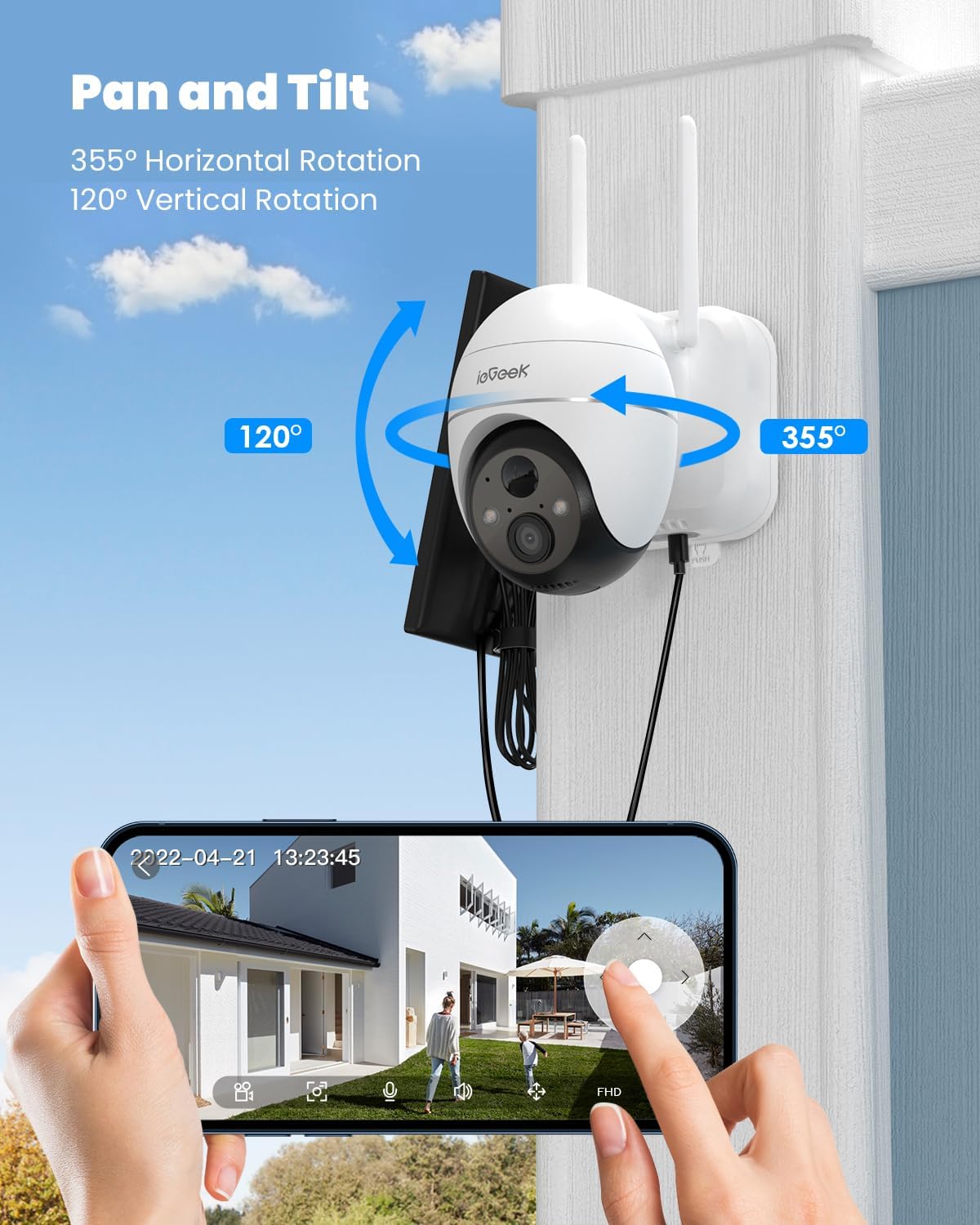 Соларна камера за видеонаблюдение ieGeek ZS-GX1S 2K 360° Solar Outdoor Surveillance Camera White - Image 3