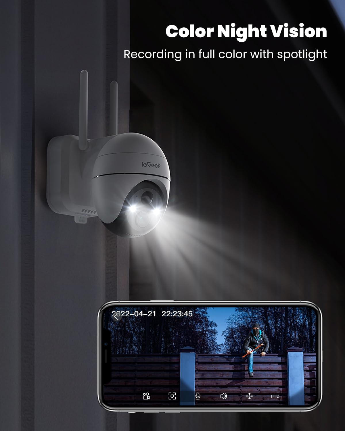 Соларна камера за видеонаблюдение ieGeek ZS-GX1S 2K 360° Solar Outdoor Surveillance Camera White - Image 5