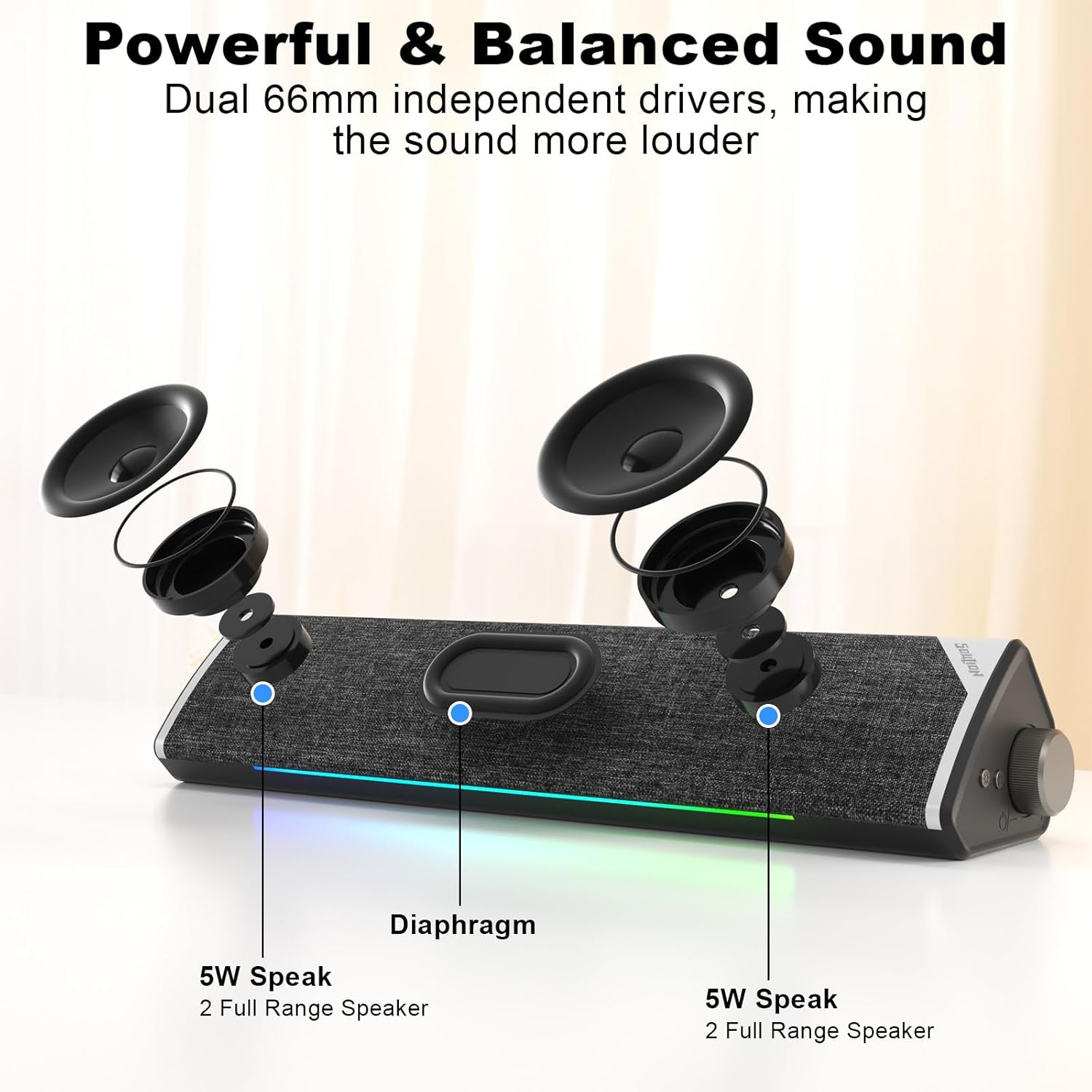 Саундбар за компютър SOULION R60 PC Soundbar Bluetooth & USB - Image 2