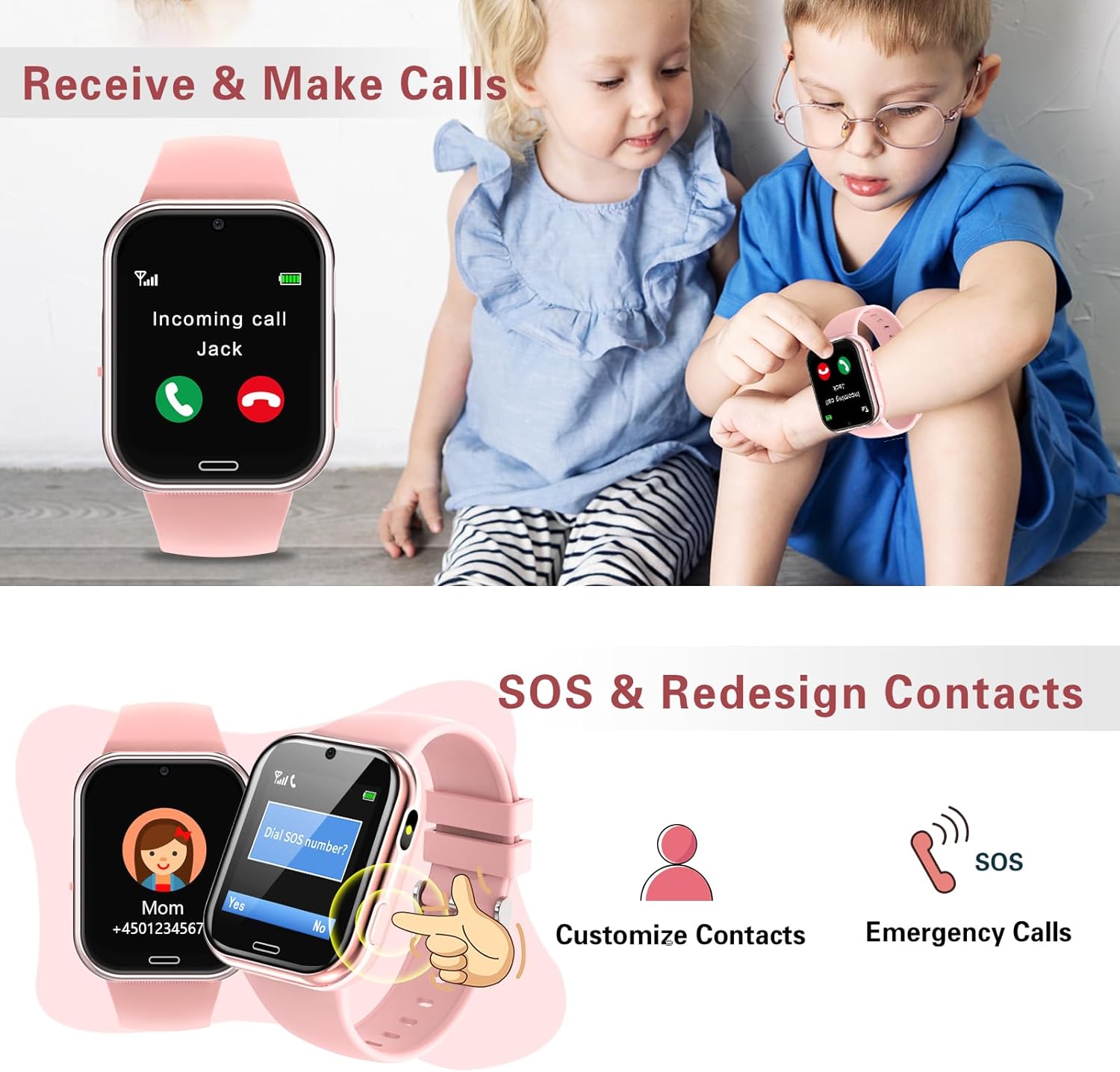 Детски смарт часовник Igreeman Smart Watch Call Function SOS Camera 1.54 Inch Display Pink - Image 3