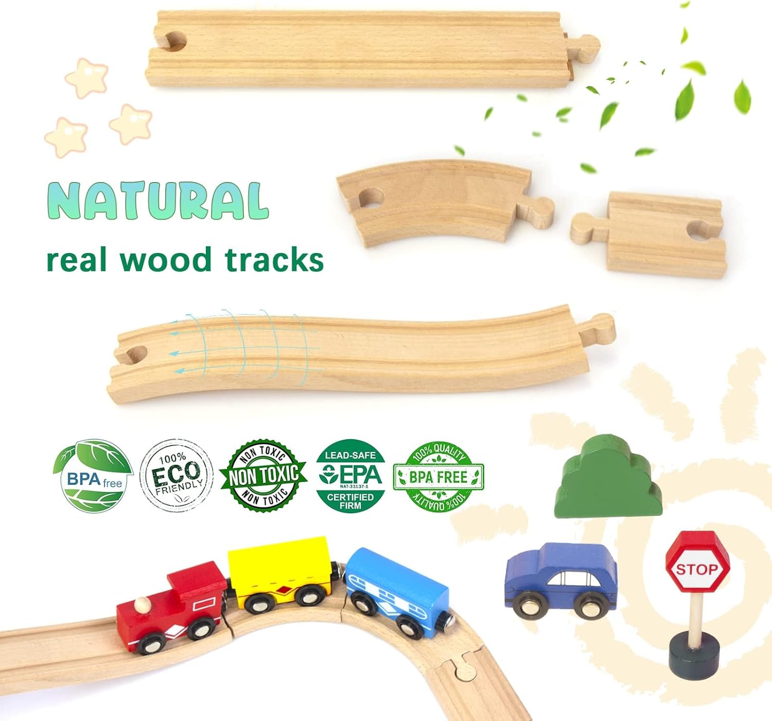 WOODENFUN Дървен комплект влакчета от 60 части - Image 3