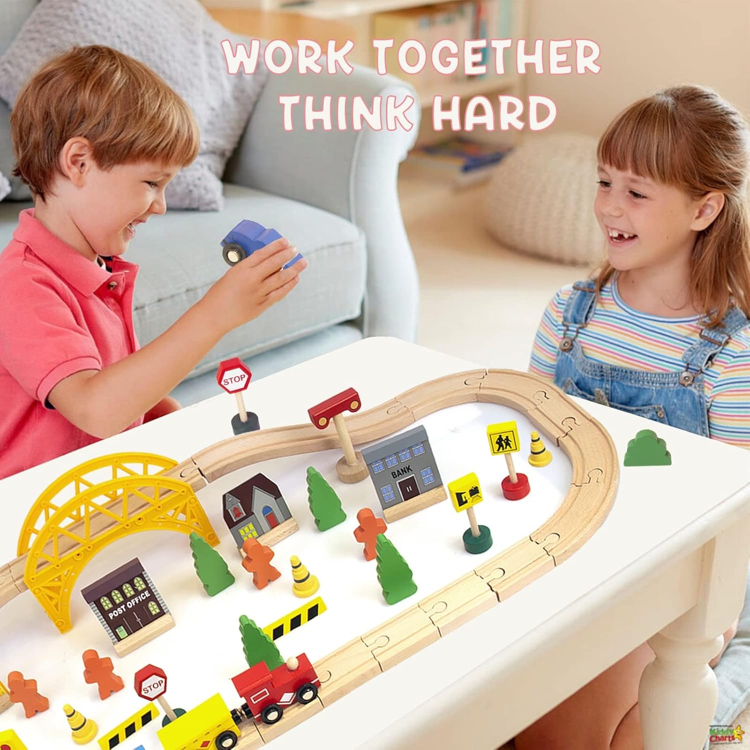 WOODENFUN Дървен комплект влакчета от 60 части - Image 5