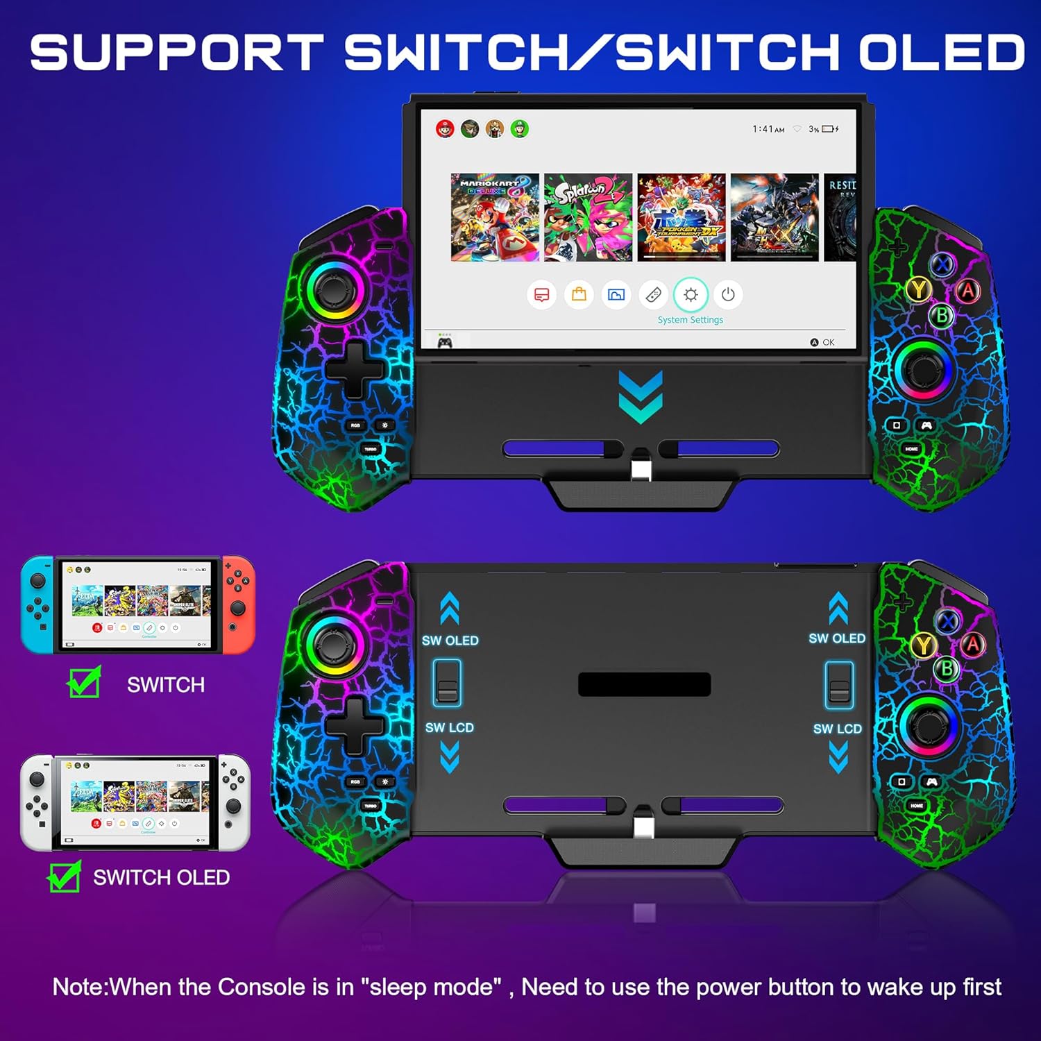 HELLCOOL Hall Effect Controller Контролер за Nintendo Switch Black Crack