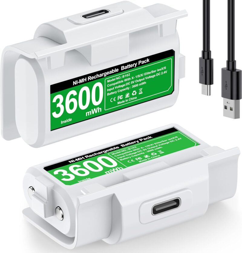 HELLCOOL Батерии за контролер Xbox One - Series X&S 2 x 3600mWh White