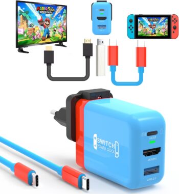 Mirabox Зарядно за Nintendo Switch 4K HDMI Type-C USB Port 36W Blue