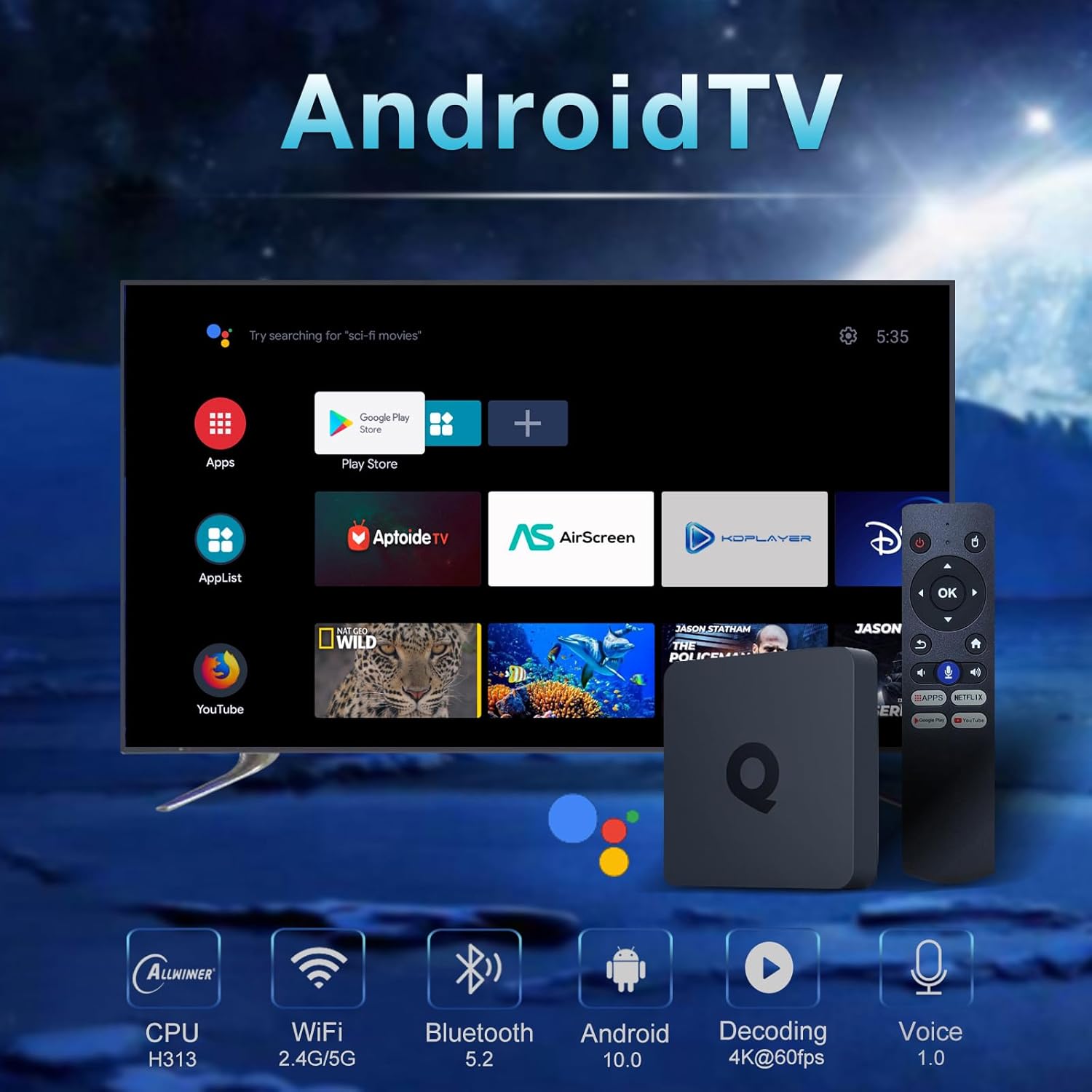TUREWELL Q1 4K Android TV Box 10 2GB RAM 16GB ROM Cortex-A53 Мултимедиен плеър - Image 2