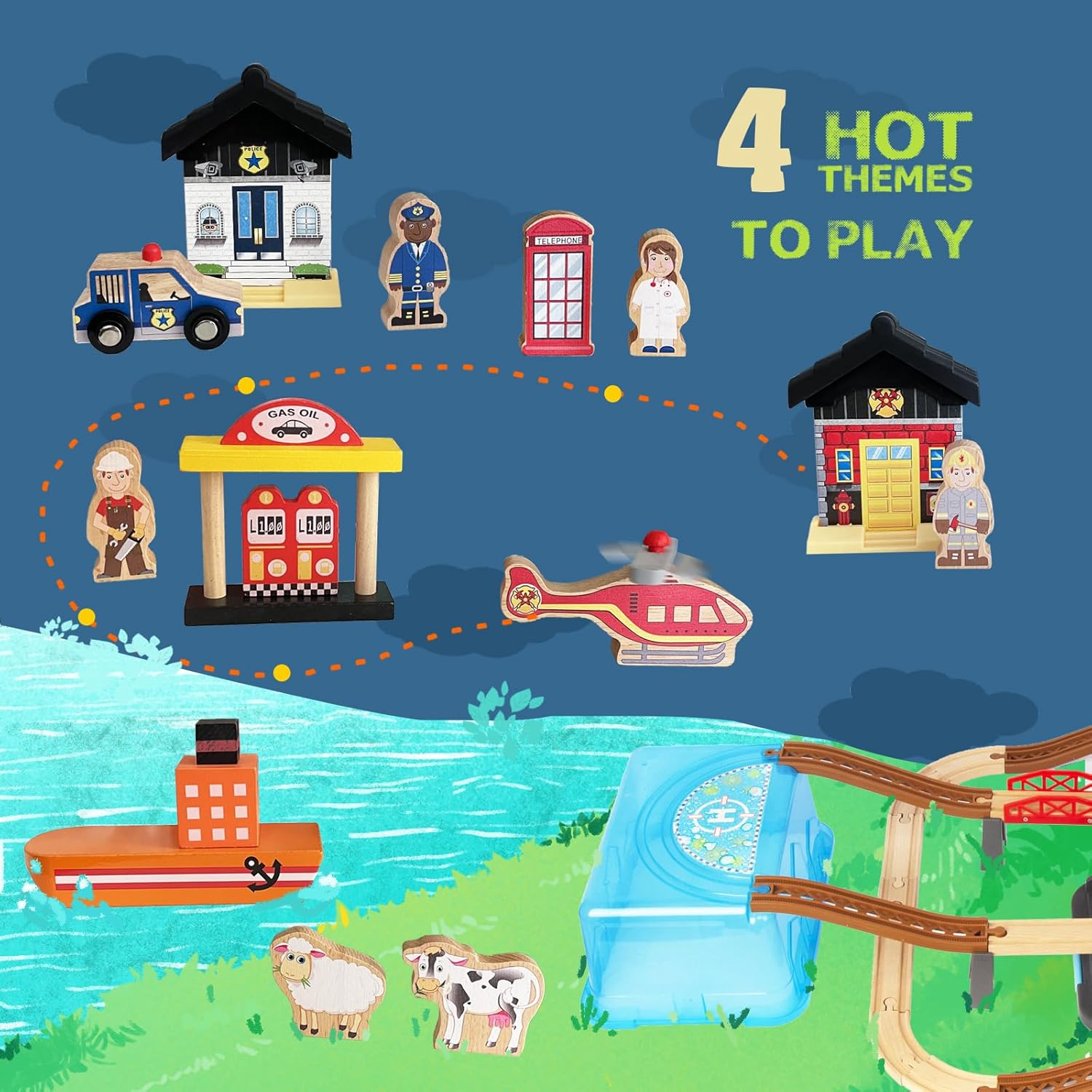WOODENFUN Комплект за игра Дървено влакче - Image 5