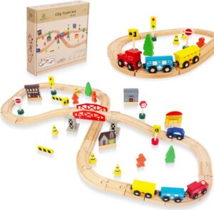 WOODENFUN Комплект за игра Дървено влакче 61 части