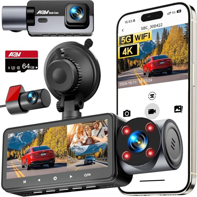 Видеорегистратор AQV ZD60 4K + 2 x 1080P WiFi Dash Cam 64GB SD