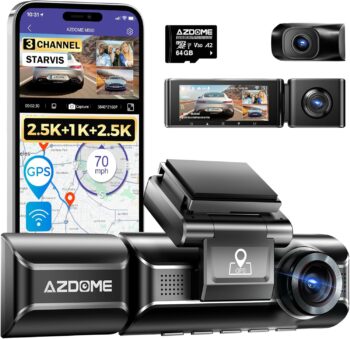 Видеорегистратор AZDOME M550 GPS 4K + 2 x 1080P 3 Channel WiFi Dash Cam 64GB SD