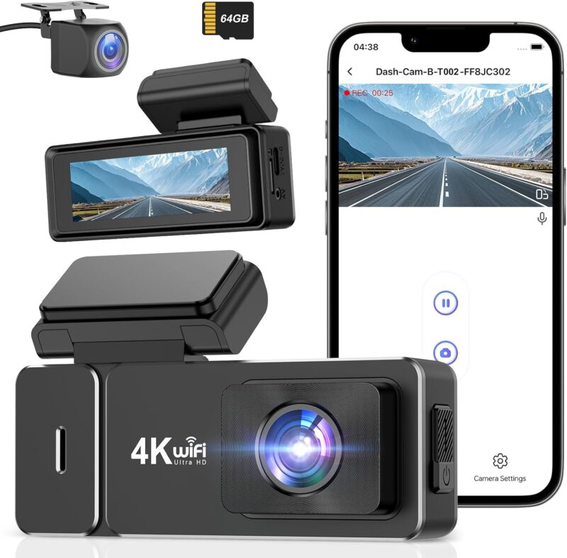 Видеорегистратор CHORTAU B-T002 4K + 1080P WiFi Dash Cam 64GB SD
