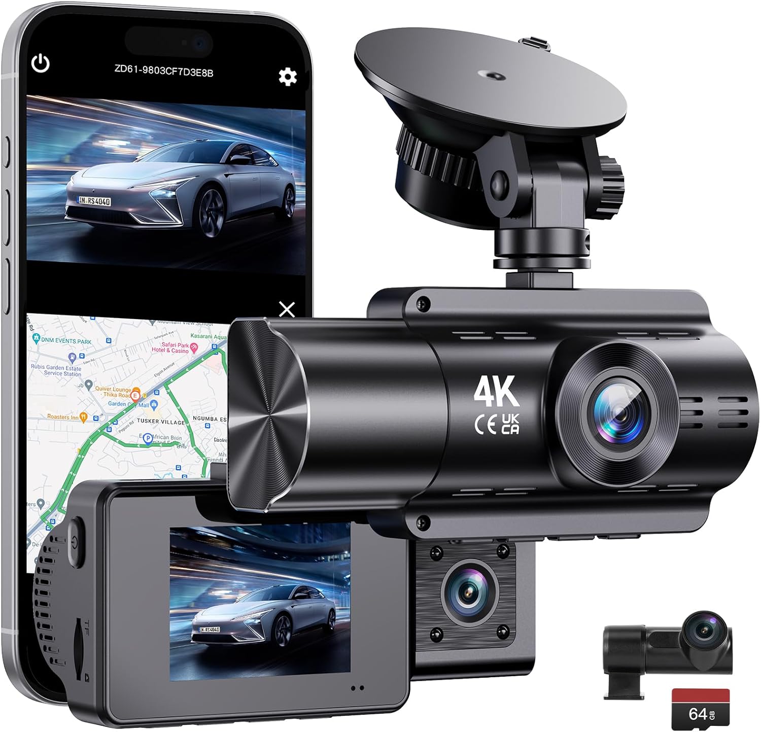Видеорегистратор EVARY ZD-X79 4K + 1080P WiFi Dash Cam 64GB SD